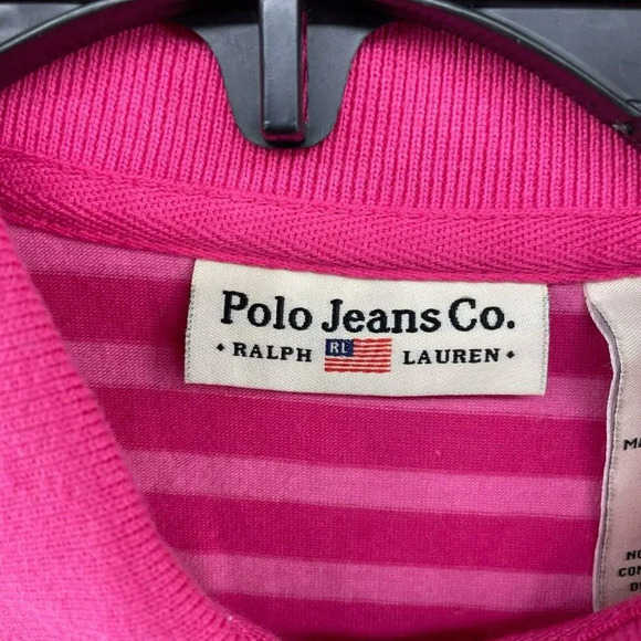 Polo Ralph Lauren Shirt Women's Sz M Pink Stripped 3-Button Collared Vented Hem - Picture 9 of 11